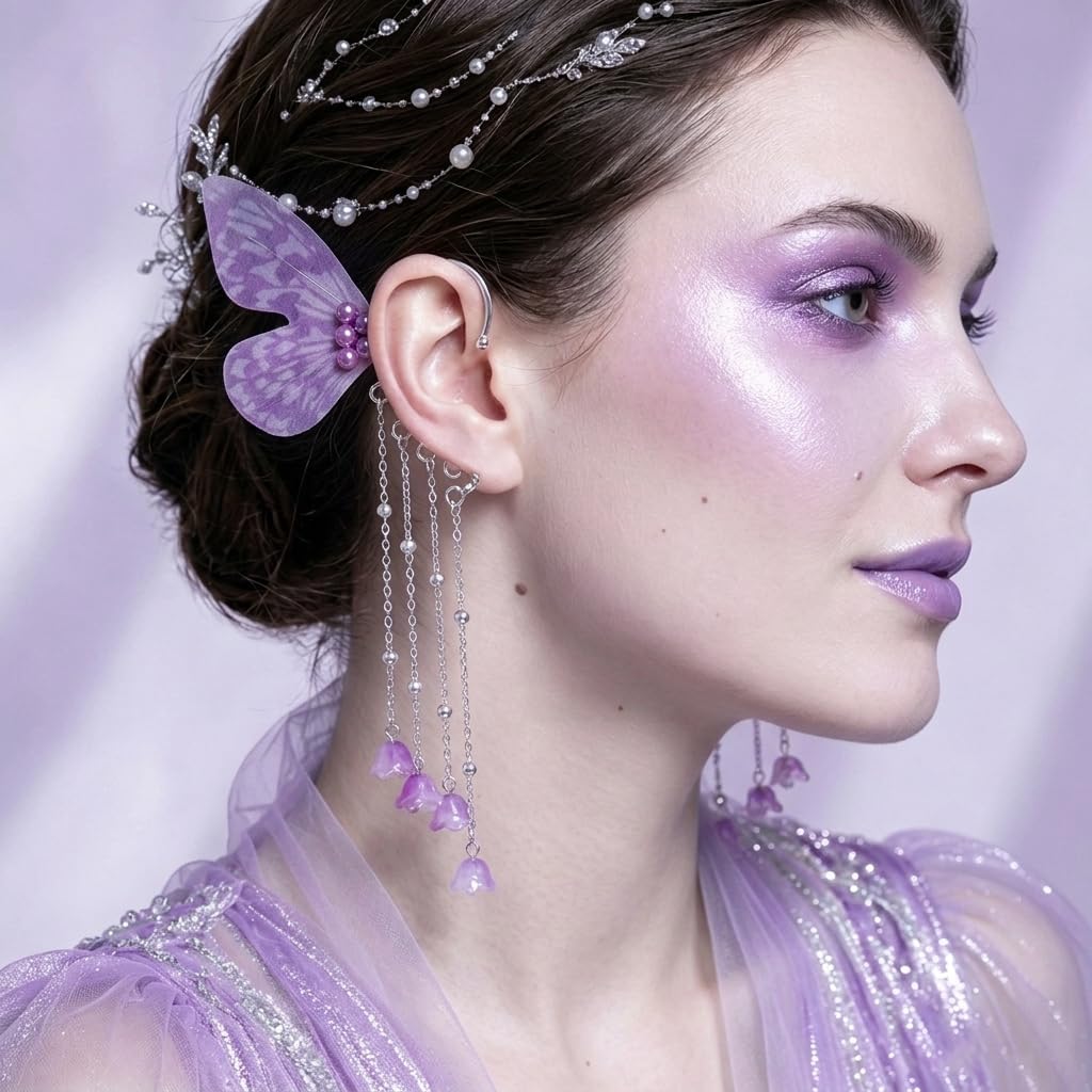 Fairy Ear Cuff for Women Butterfly Tassel Flower Chain Non Pierced Earring image 3