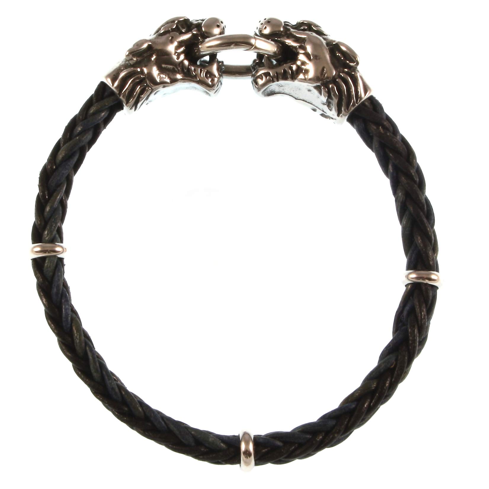 Echt Leder-Armband LÖWE LION Edelstahl Z8 Blau/Sw Männer Herren
