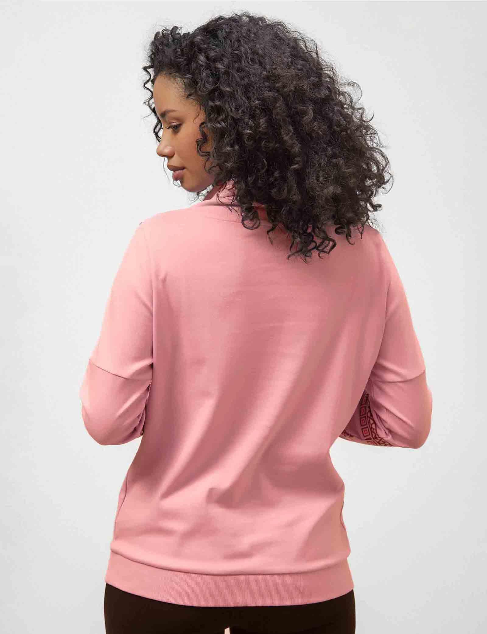 Sudadera de cuello alto con estampado geográfico para mujer, manga larga, diseño geométrico, hilo de fibra suave, ajuste delgado, con cordón de ojal y tapón