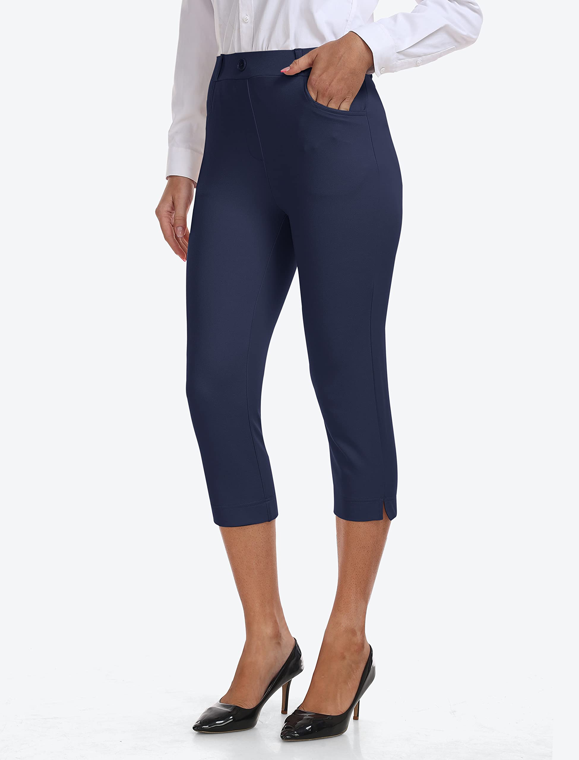 Pantaloni da Golf da Donna Eleganti Capri Pants a Vita Alta Elasticizzati 3/4 Lungo Pantaloni per Lavoro Ufficio Yoga