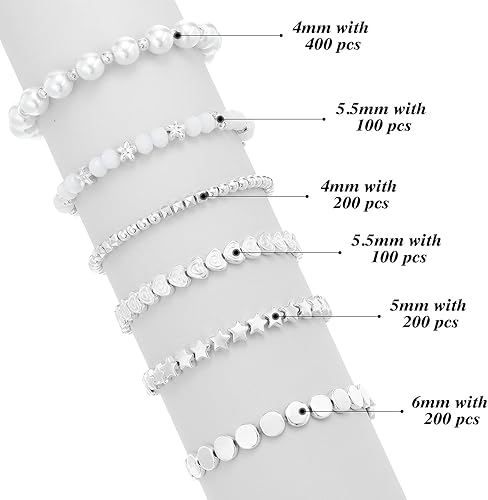 Miniatura 2 de Hicarer Juego de 1200 cuentas espaciadoras con forma de estrella, bola redonda Rondelle, espaciador facetado, corazón, flor, disco plano, cuentas