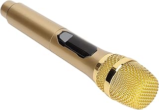 Wireless Handheld Karaoke Microphone, Portable Handheld Mic Singing Microphone, Dynamic Transmitter Mic System with Rechargeable Receiver for Conference, Wedding, Party, (Gold)