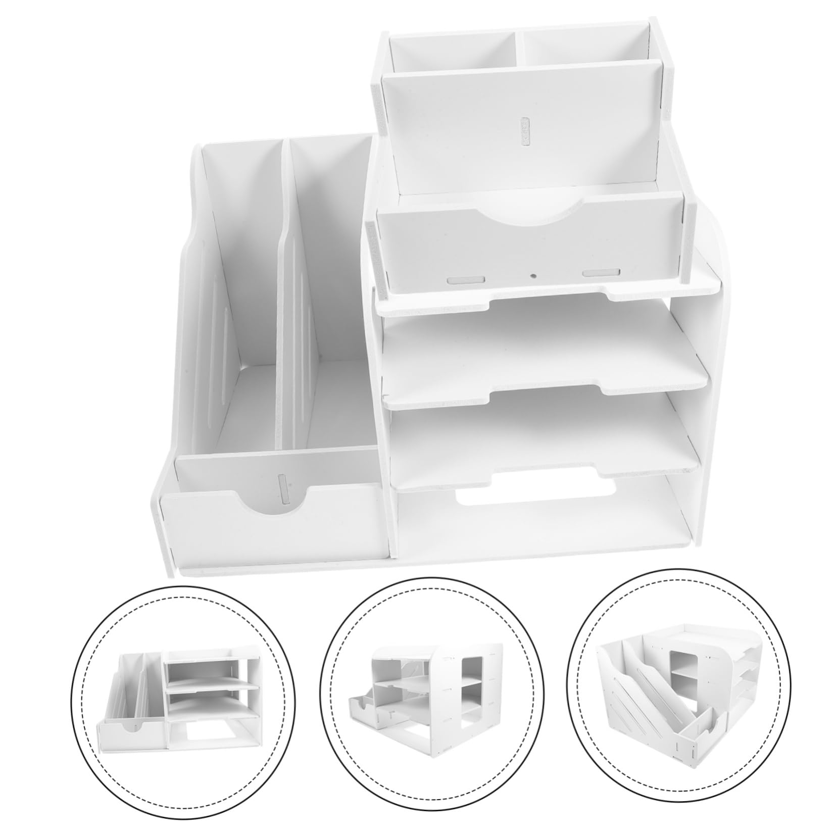 Portadocumenti da Tavolo a 4 Livelli in Composito Legno-plastica Bianco | Vassoio Orizzontale per Fogli A4, Design Smontabile, per Ufficio e Casa