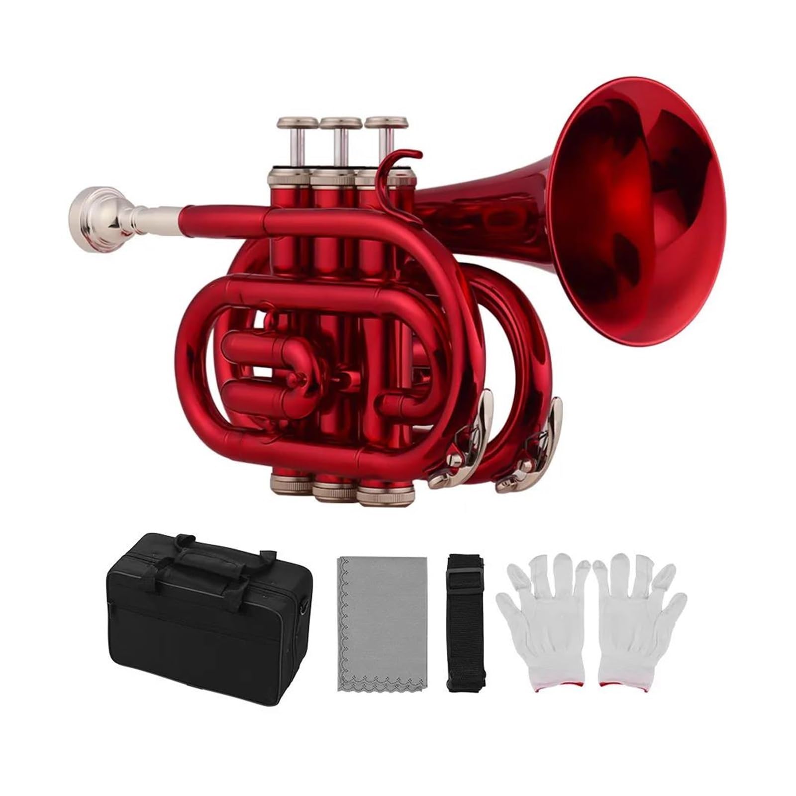 Trąbki Trąbka Kieszonkowa Bb, Płaski Instrument Dęty Z Mosiądzu Z Ustnikiem, Futerał Do Przenoszenia Akcesoriów (Color : Crimson)