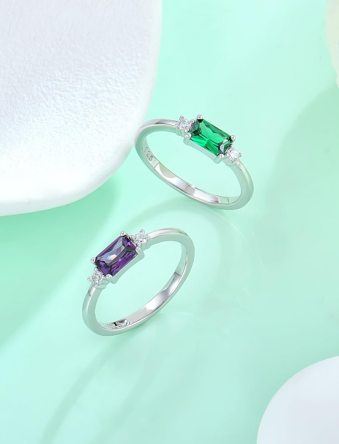 Dainty Baguette Wedding Band Sterling Silver Emerald-Cut Birthstone Jewelry Size 5-10 Stackable Rings for Women - Image 4