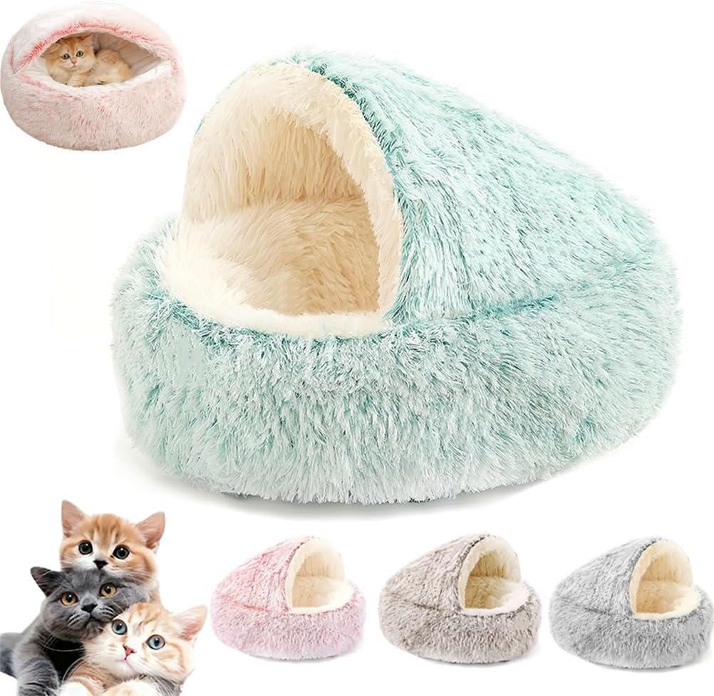 Lapcatz ネストベッド、半密閉ペットネスト、猫犬屋内用ポータブルふわふわ猫ベッド green 60cm