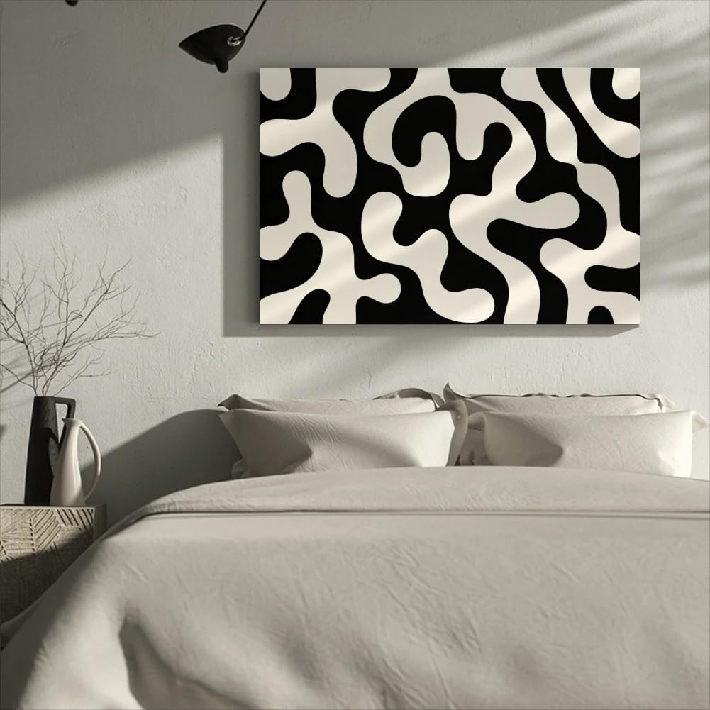 1 lienzo con estampado abstracto en blanco y negro, ideal para la decoración del hogar (60x80cm/sin marco).