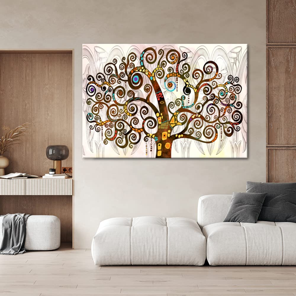 Feeby Cuadro en Lienzo 120x80 cm Gustav Klimt Árbol de la vida 1 Pieza Impresión en Material Tejido no Tejido Modernos Artística Imagen Decoración De Pared Salon Dormitorio Arte Abstracto Beige