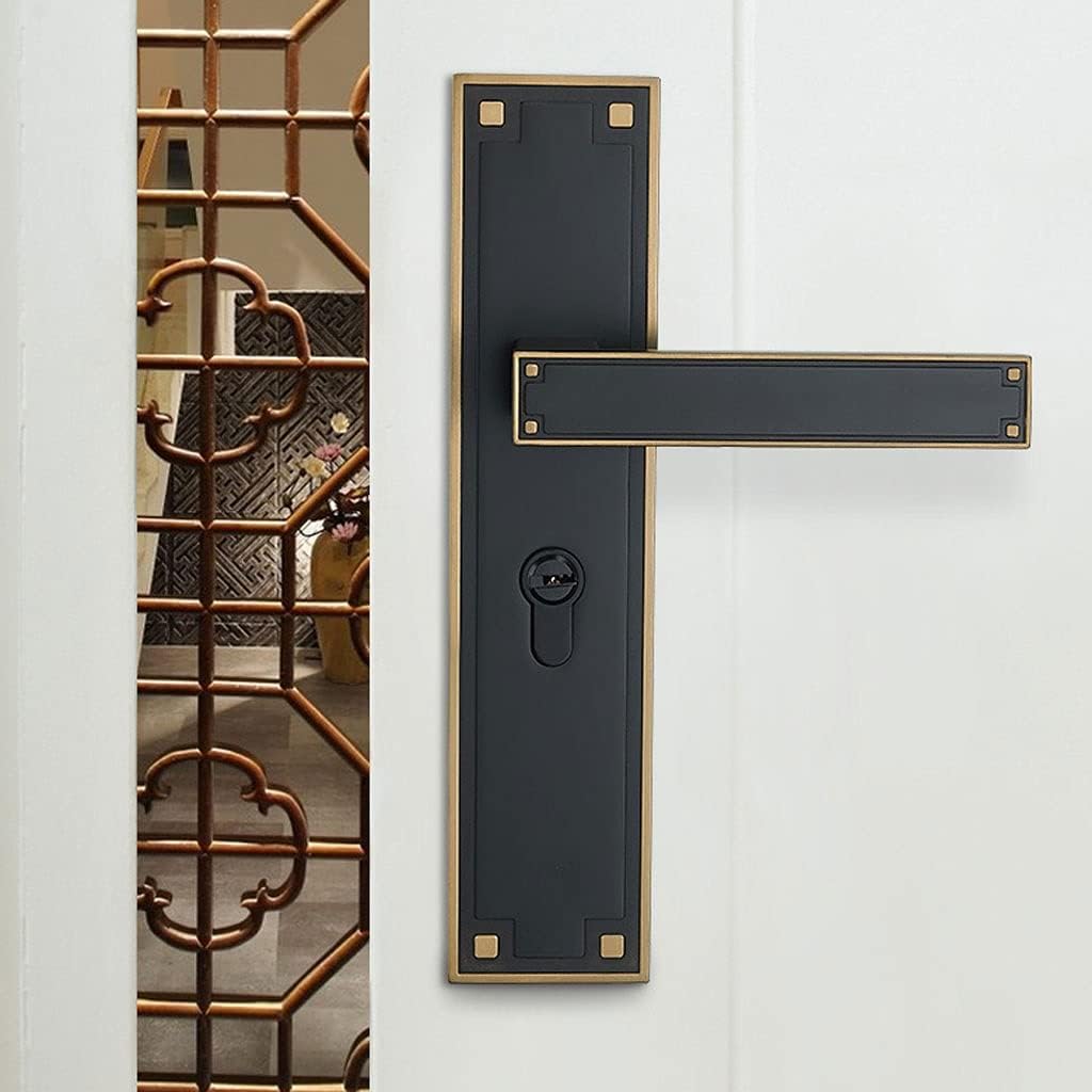 Door Knob Lever Single Lock 50 Mute Solid Wood Door Levers Door Lock Door Handle/with Key for All Kinds of Wooden Doors Door Lock with Handle (Color : Coffee Bronze Color Without Key)