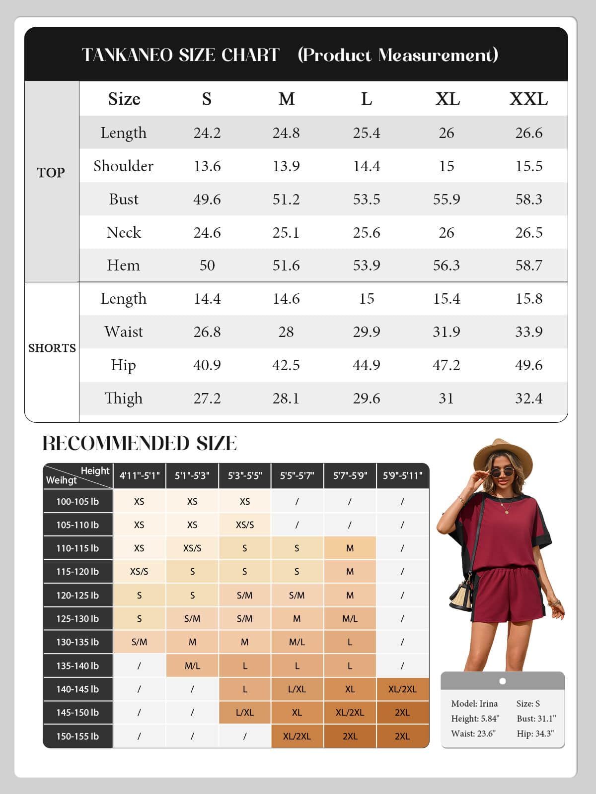 Tankaneo Tenue d'été 2 pièces pour femme, haut à manches courtes et short assortis, ensemble de détente aux couleurs contrastées