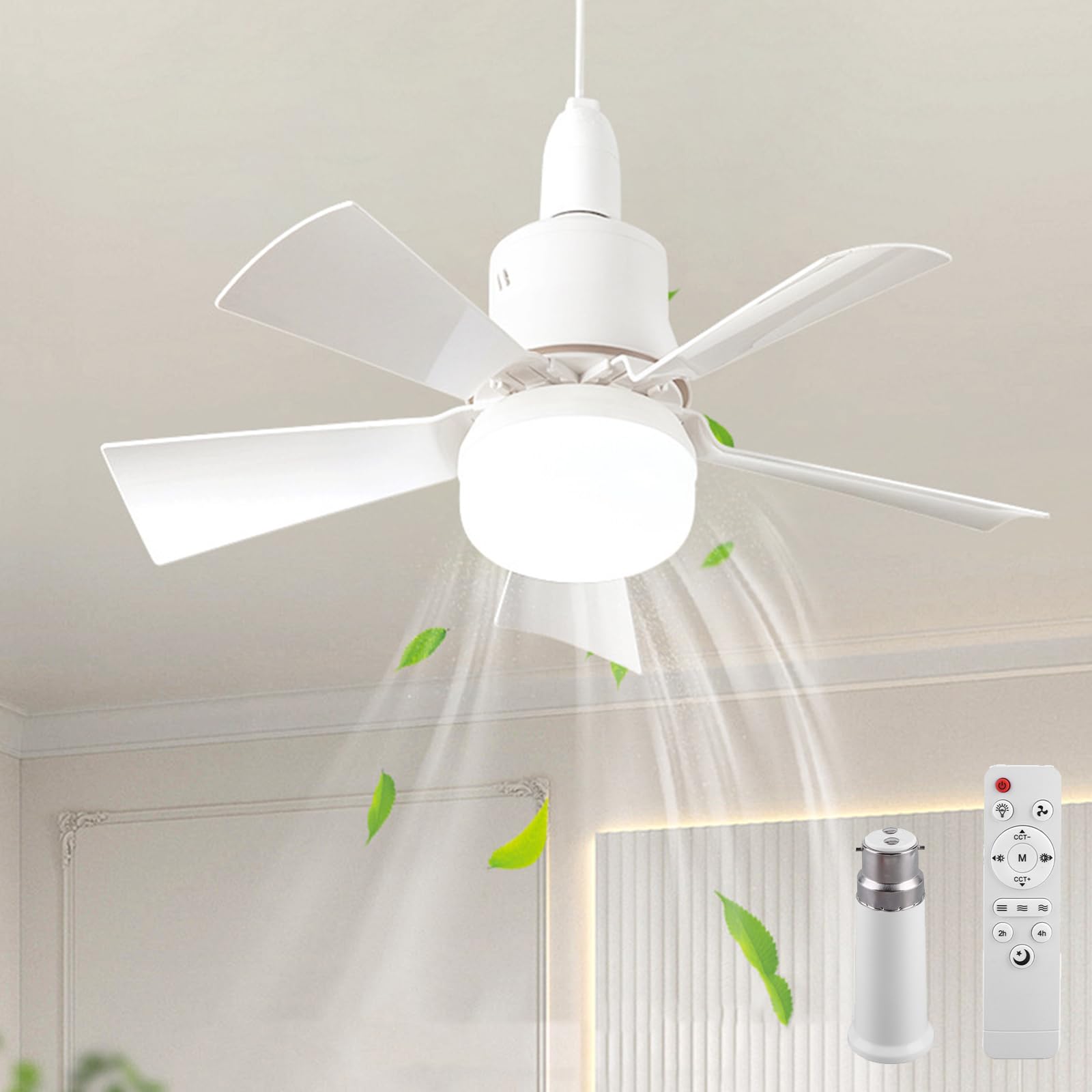 E27/B22 Ceiling Fan with Light and Remote, 40W 52cm Screw in Ceiling Fan with 5 Blades, Silent Ceilings Fans Dimmable LED 3000-7000K Stepless Dimming, Light Bulb Fans for Bedroom Kitchen Small Space