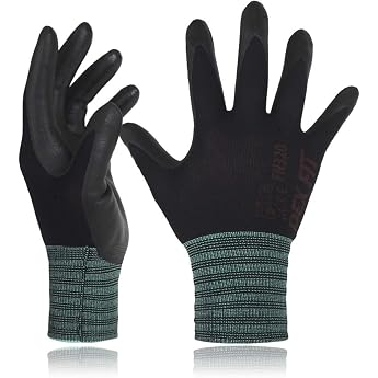 DEX FIT Lightweight Work Gloves FN330 3D Comfort Power Grip Thin Flexible Stretchy Fit Nylon Spandex Durable Water-based Nitrile Foam Machine Washable black FN 330