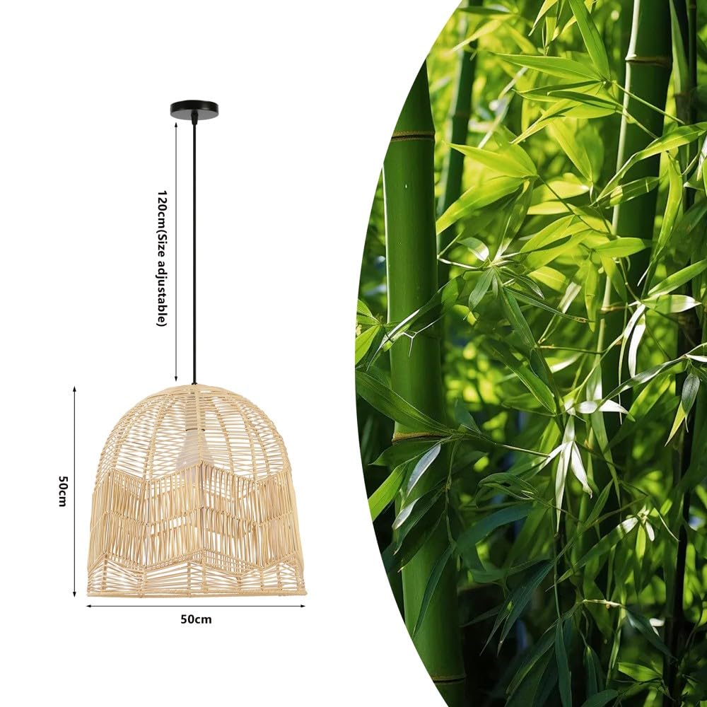 IMMAX BOHO PELO - Lampadario a sospensione di design, D50 cm, E27, rattan naturale