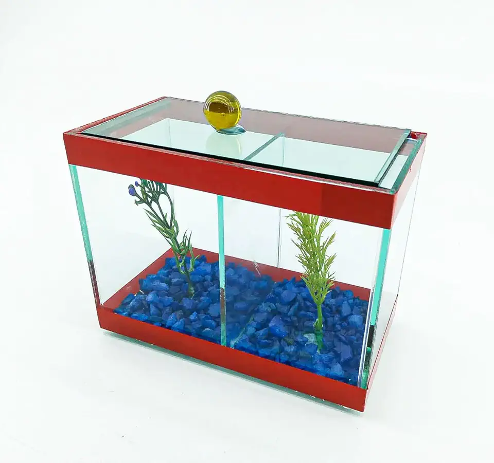 Aquário Beteira Dupla Decorado 17x9x13 1,9L 2 Peixes Betas (Vermelho)