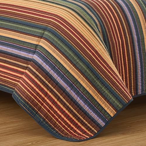 Image of Chezmoi Collection Avery 3-piece Multi-Color Striped 100% Washed Cotton Quilt Set Queen Size
