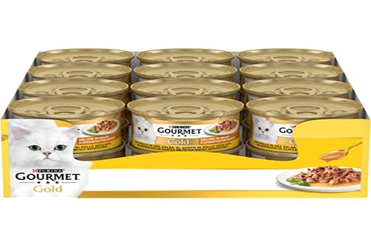 Purina Gourmet Gold Delicias en Salsa de Comida húmeda para Gatos con Pollo, 24 latas de 85 g