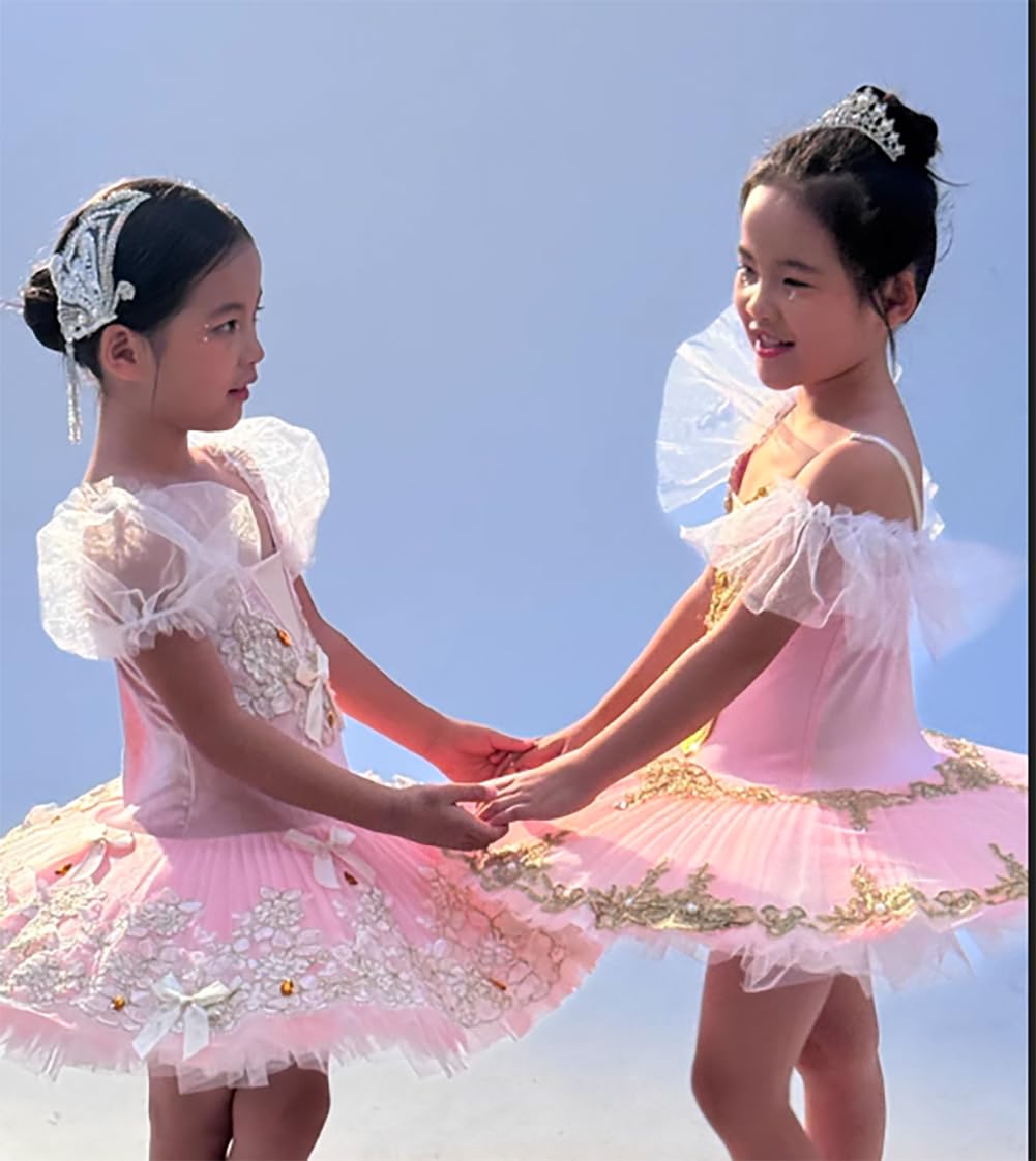 Mädchen Tutu Kleid Bühnenkostüm für Schwanensee Tänzerinnen Ballettkleid für Mädchen Prinzessinnenkleid Trainingskleid für Aufführungen(120cm)