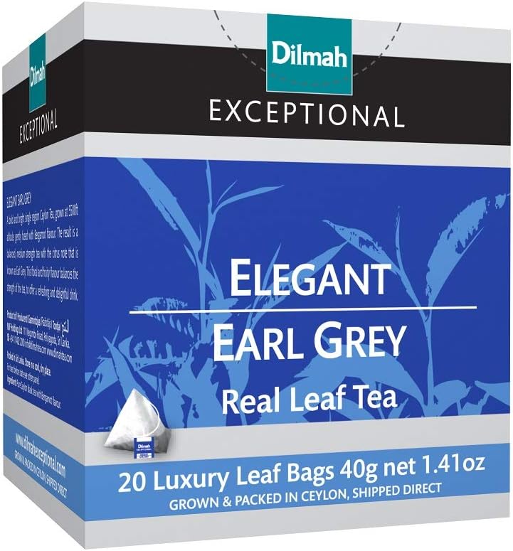 Elegant Earl Grey 20 Luxury Leaf Tea Bags | Exceptional- Premium Ceylon Black Tea with Bergamot | Aromatic & Full-Bodied Earl Grey Tea