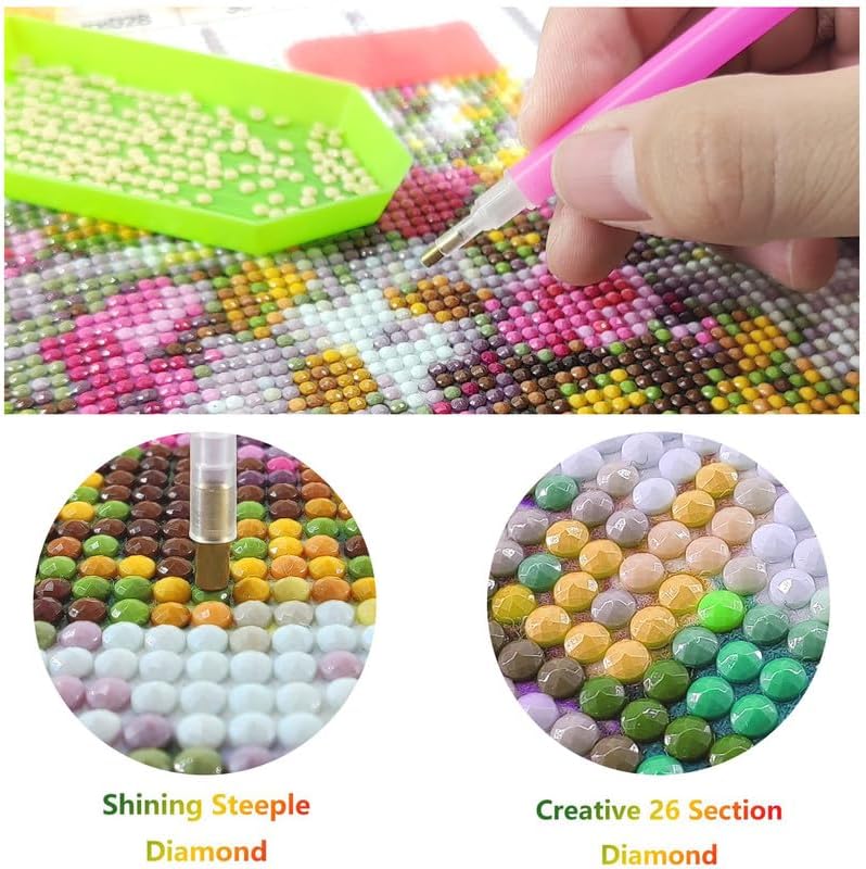 Miniatura 8 de Diymood Kits de pintura de diamantes 5D para adultos, paisaje, kits de arte de diamantes para adultos, puente de árbol rojo, redondo de taladro