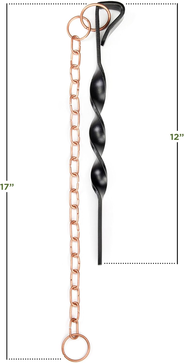 Good Directions 12” Rain Chain Ground Anchoring Stake, Black Powder-Coated Steel, Includes 17” Copper Chain