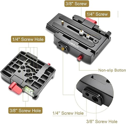 Miniatura 4 de UTEBIT Placa de liberación rápida P200  Placa base de trípode de cámara de aleación de aluminio con orificio de tornillo de 14 y 38 pulgadas