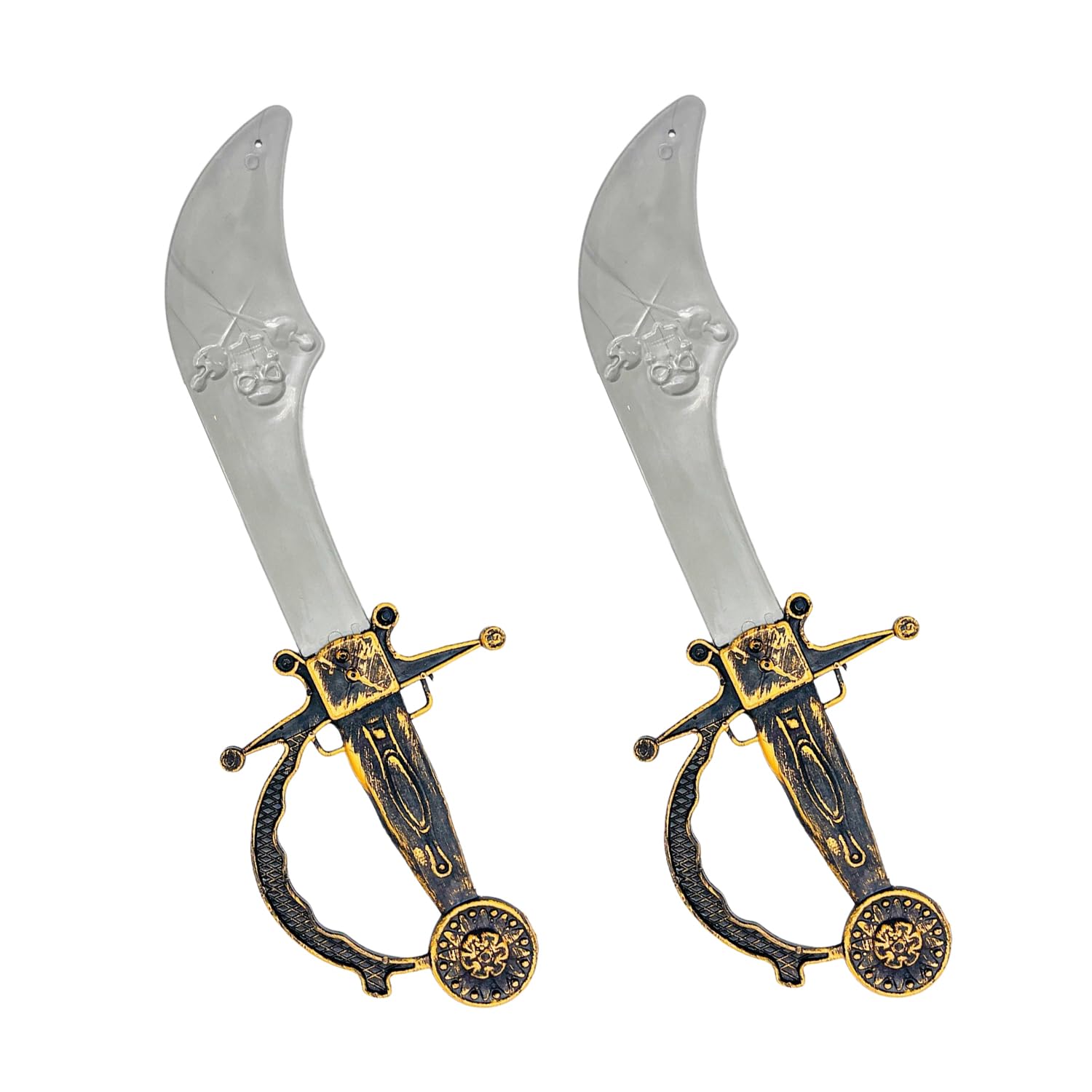 MEISH 2 Pcs Pirate Swords Plastic Bronze-Colored Sabre Fake Medieval Prop Sword Pirate Party Toy Pretend Weapons for Costume Accessories Halloween Supplies,32*11cm