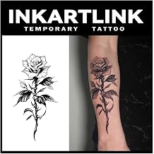 INKARTLINK Tattoo Tech, 2 Sheets Large Semi Permanent Tattoo, Adult Art Design Temporary Tattoos, Lasts 1-2 Weeks, Waterproof, Realistic Look, No Adhesive, No Reflection Dark Rose Design