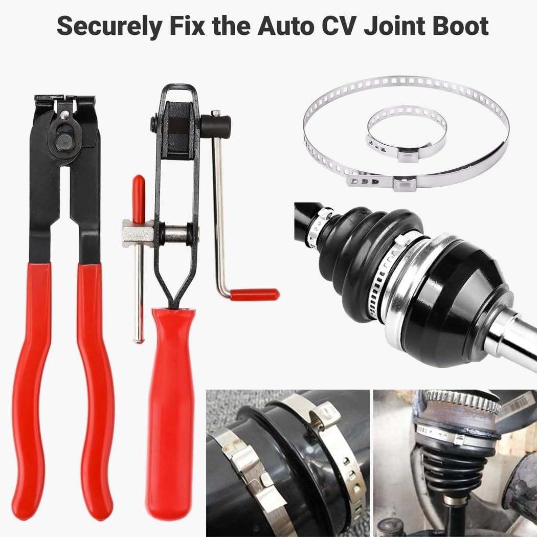 Generic 12 Pcs Auto Repair Accessories For Car Atv Utv Axle Boots, Car Banding Tool Kit With 10 Cv Boot Clamps & 2 Ear Boot Tie Pliers, Vehicle Cv Joint Band Tools