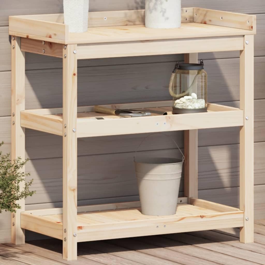 Stół na rośliny z półkami z litego drewna sosnowego, 82,5 x 45 x 86,5 cm, nośność 50 kg, do ogrodu, na taras, balkon, do ogrodu zimowego, porządek i prezentacja roślin doniczkowych