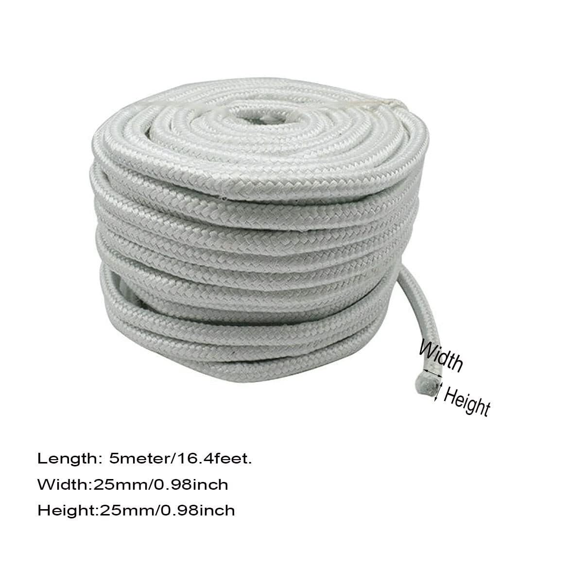 Filo di tenuta in fibra di ceramica intrecciata, quadrato, lunghezza 5 m, spessore 6-50 mm, resistente al calore, come guarnizione di ricambio per porte del radiatore, stufe | Diametro: 25 mm