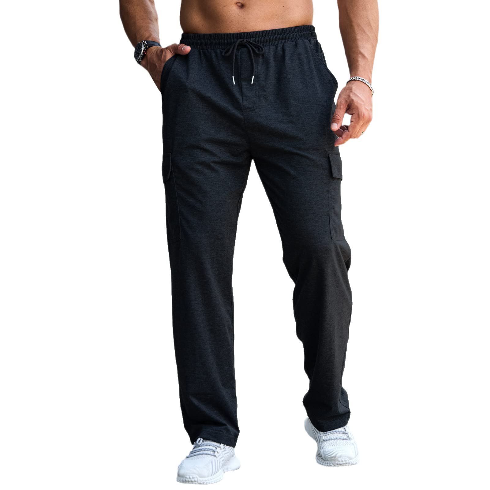 CTU Pantaloni della tuta larghi da uomo, leggeri, da allenamento, pantaloni sportivi con fondo aperto, con tasche