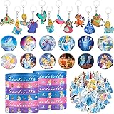 RenbangUS 86PCS Princess Party Favors Set,Princess Silicone Bracelet Keychain Stickers Buttons for Princess Theme Birthday Party Supplies Goodie Bag Fillers
