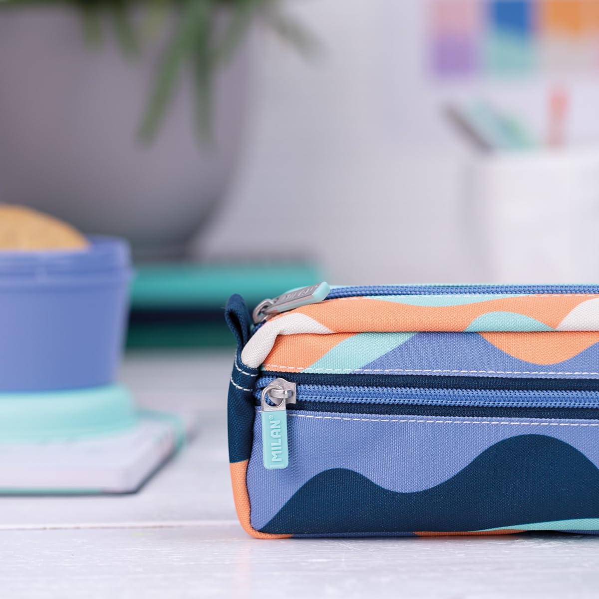 MILAN® The Fun Series Rectangular 2 Zip Pencil Case, Blue, Mehrfarbig - Image 2