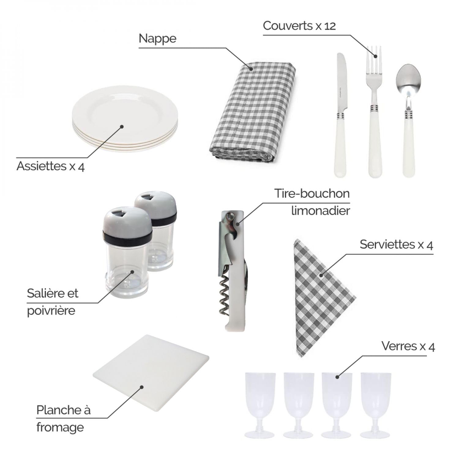 Linxor - Panier de Pique-Nique Isotherme avec Nappe et Accessoires - 4 Personnes - Plusieurs Coloris
