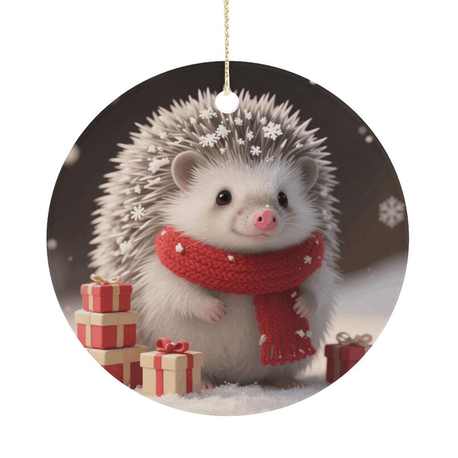 Personalized Christmas Ornaments 2025 Ceramic Hanging Christmas Hedgehog Ornaments with Gold String Double-Sided Vintage Holiday Decorations for Tree Mantel Tabletop Xmas Party Favors