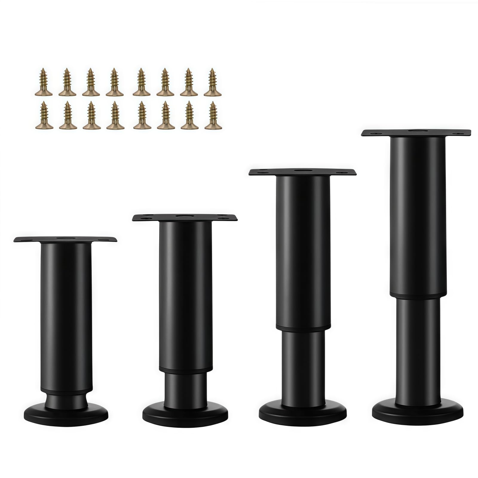 SWTOOL 4PCS Adjustable 4.7-7.08 Inch Metal Furniture Legs Black Furniture Replacement Foot Legs for Kitchen Cabinet Sofa Bed Desk Table Feet Support(