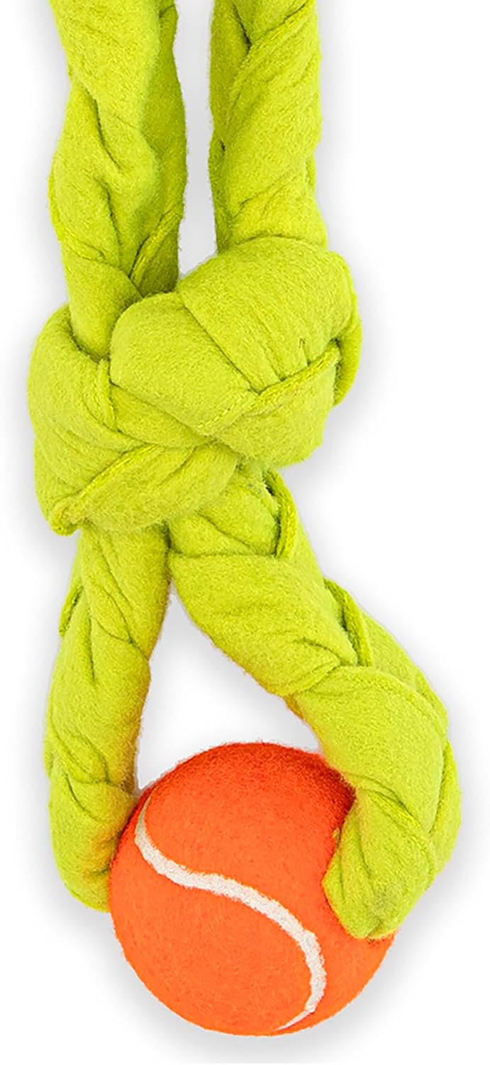 GURU Pet: Figure 8 Squeaking Tennis Snuffle Rope - 20" Large - Dog Toy, Attached Ball, Snuffle & Tug, Braided & Knotted Fabric, Treat Dispensing