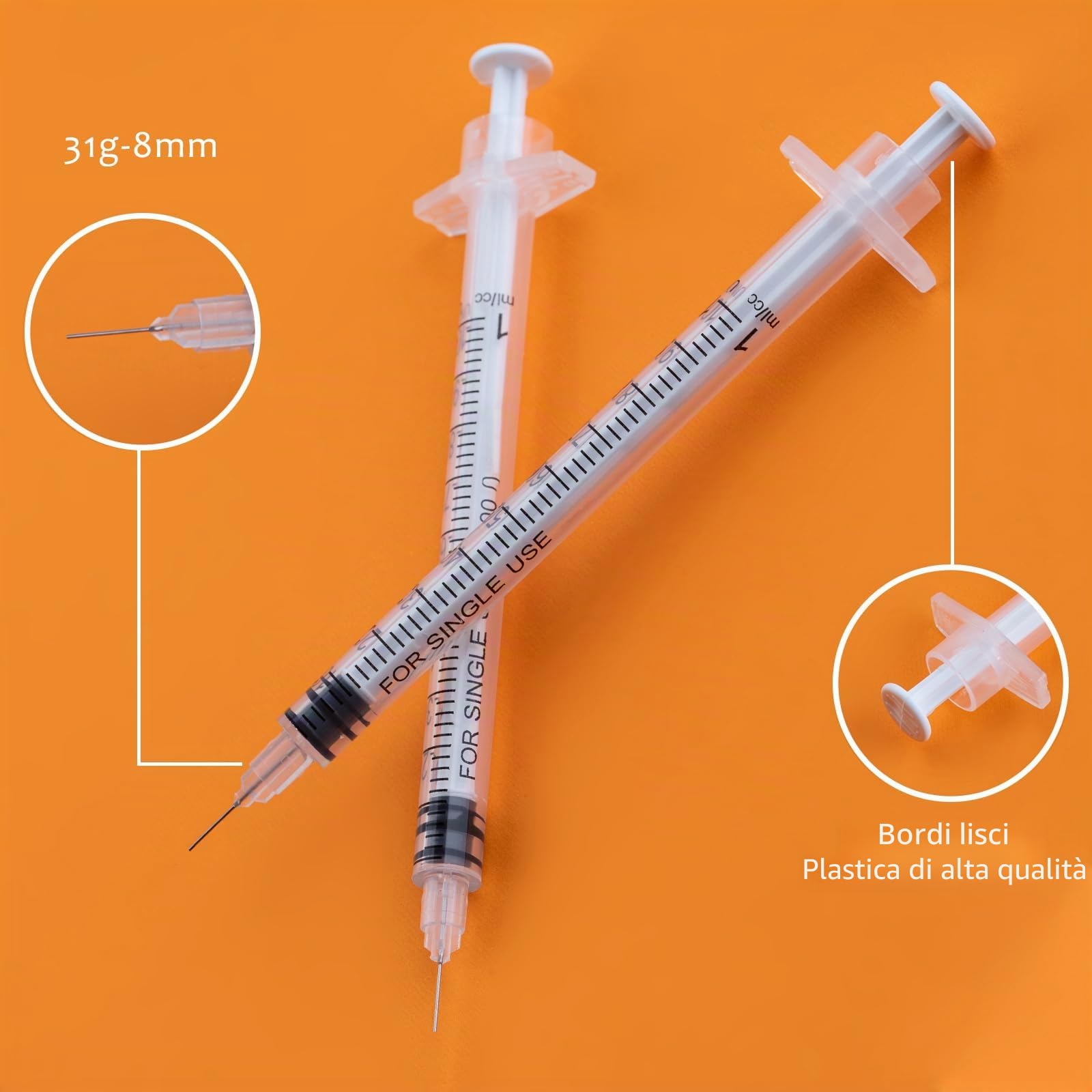 20 pezzi/confezione, misuratore dosatore da 1 ml con 31 G (8 mm di lunghezza), accessori da laboratorio, confezione sigillata singolarmente (20)
