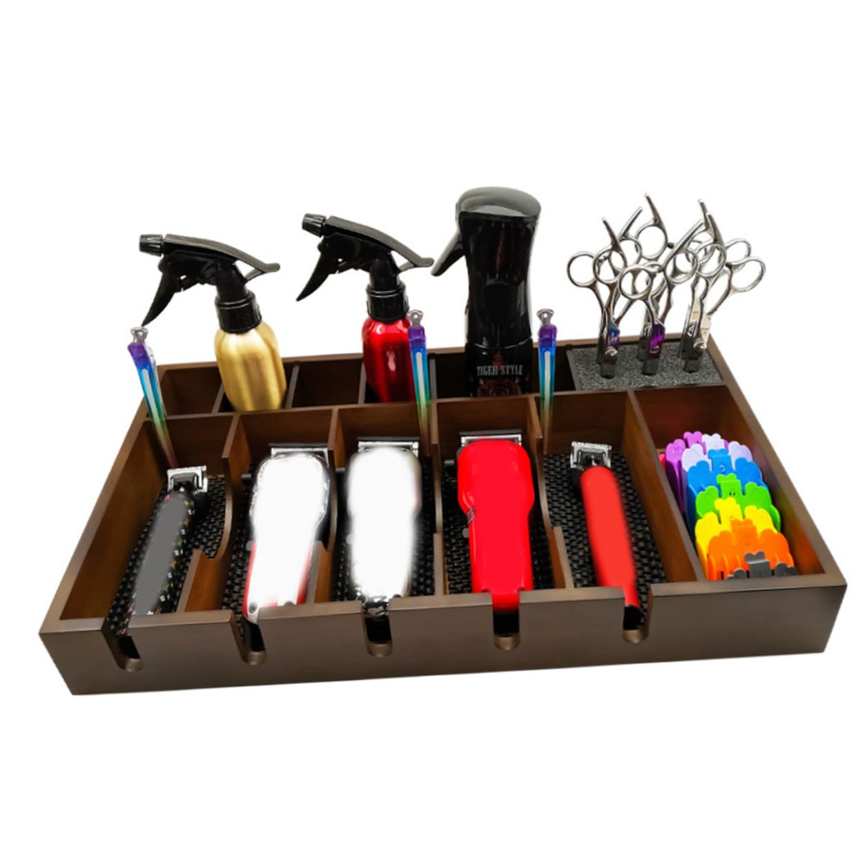 ULTECHNOVO Plateau pour Tondeuse de Barbier en Bois Grosse Capacité et Design à Grille Rationnelle, Organise Efficacement les Outils un Salon de Coiffure