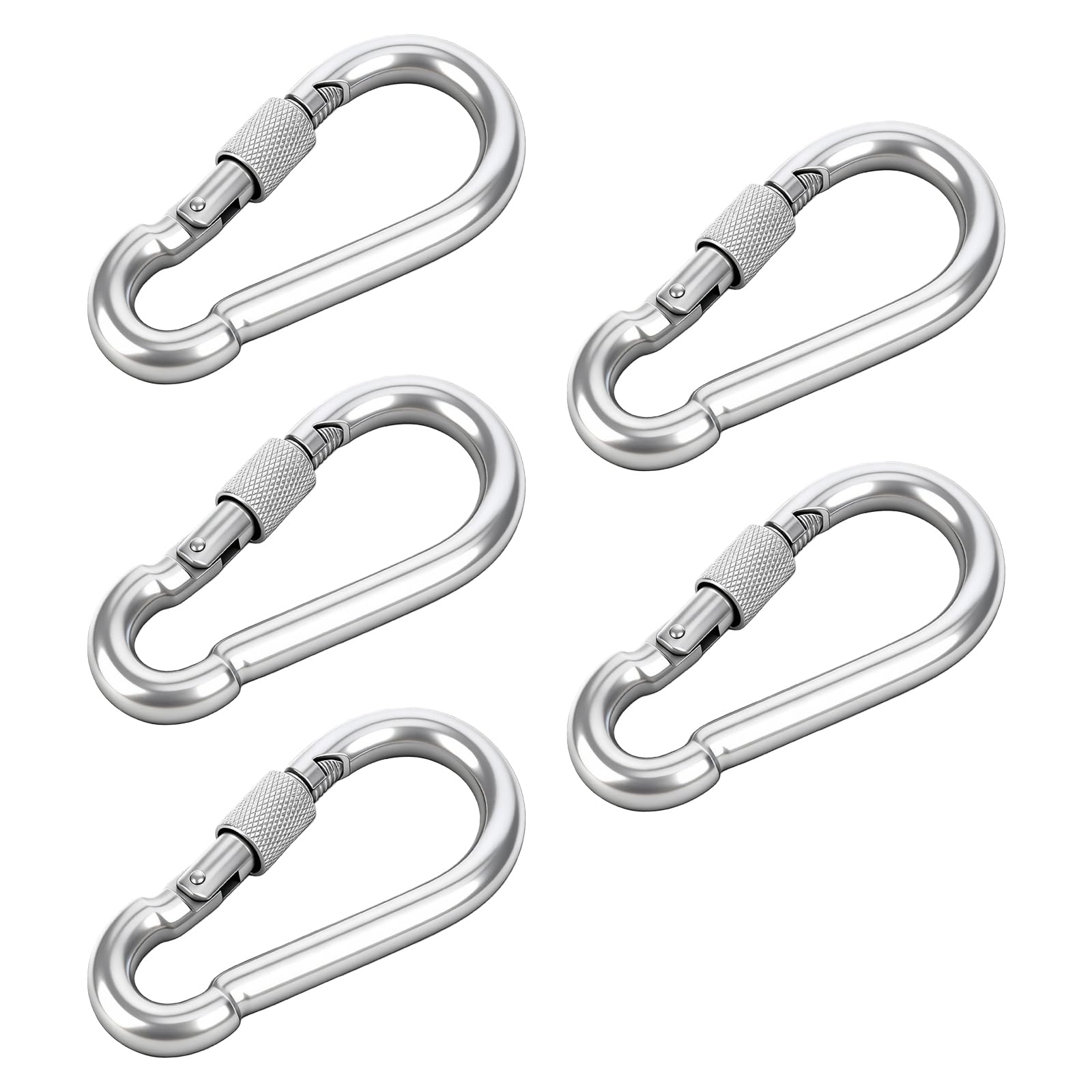 5 Stück Große Karabinerhaken, M12 140.5mm Karabiner Edelstahl Feder-Schnapphaken mit Schraubverschlüssen und 431KG Last für Hängematte Schaukel Camping Wandern Gewichtheben
