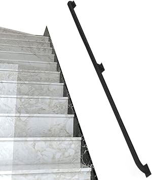 Luyckfrazy Wrought Iron Stairs Banister Handrail, Wall Mounted Non-Slip Stair Railings Safety Grab Bar, Staircase Banister Hand Rails Support Rod 1m 1.5m 2m 2.5m 3m Size 1 FT