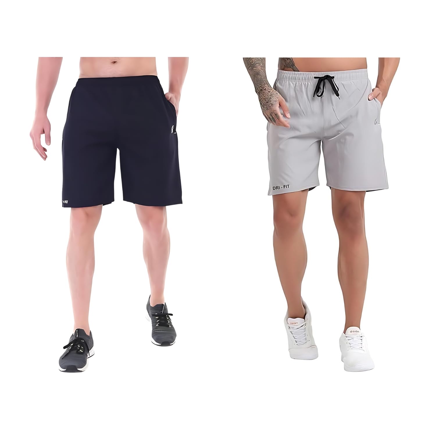 BLUE STAR SHARK Athletic Sports Shorts for Men with Zip Pockets and Elastic Waistband Quick Dry Lightweight Activewear Combo - Pack of 2 (Color: Blue and Grey, Size:L)