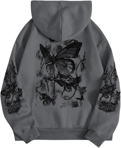 SOLY HUX Women's Butterfly Print Graphic Drawstring Hoodies with Pocket