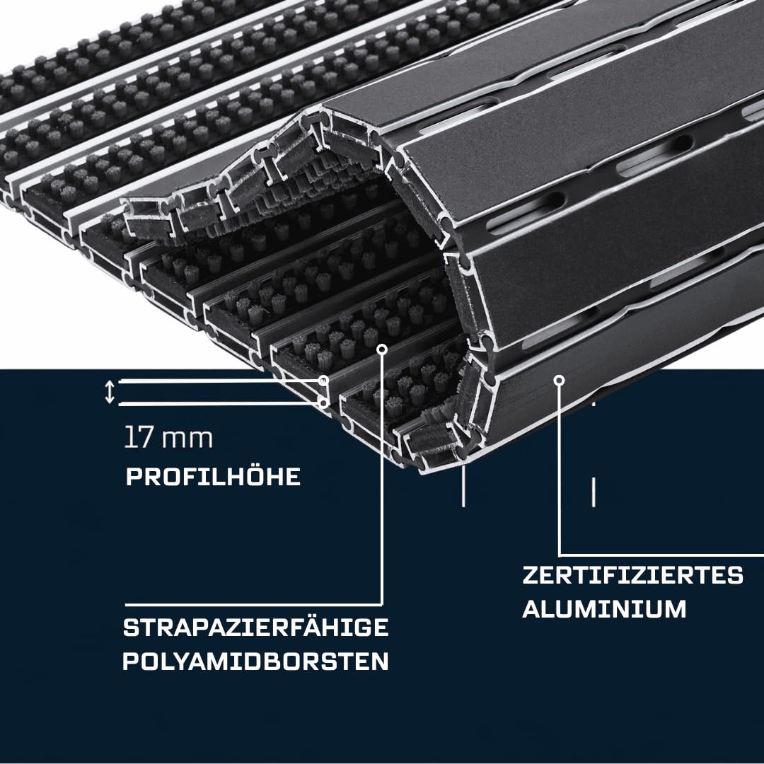 Aluminium-Fußmatte 17 mm Bürste 60x40 cm, Grau