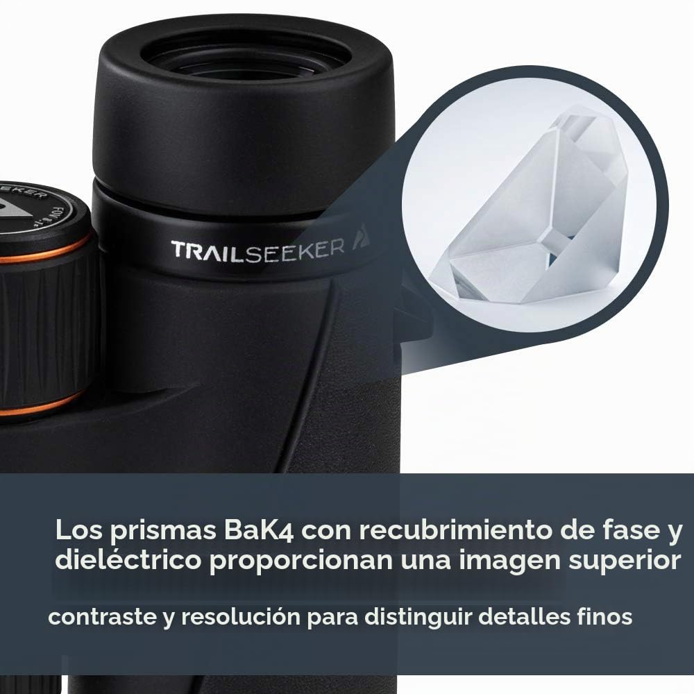 Celestron 71404 TrailSeeker 8x42mm Binoculares de Techo con Lente con Recubrimiento dieléctrico, Prisma BaK-4, Cuerpo Ligero de aleación de magnesio y Funda de Transporte Blanda, Negros