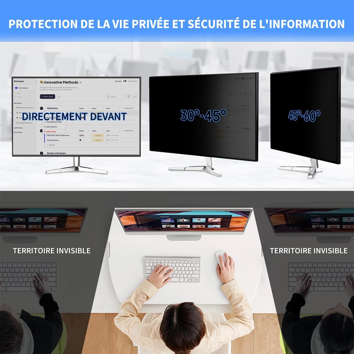 Filtre de confidentialité pour Ordinateur PC de 24 Pouces au Format 16:9, Anti lumière Bleue et Anti-éblouissement, Fixation Rapide, Film de Protection pour Ordinateur PC