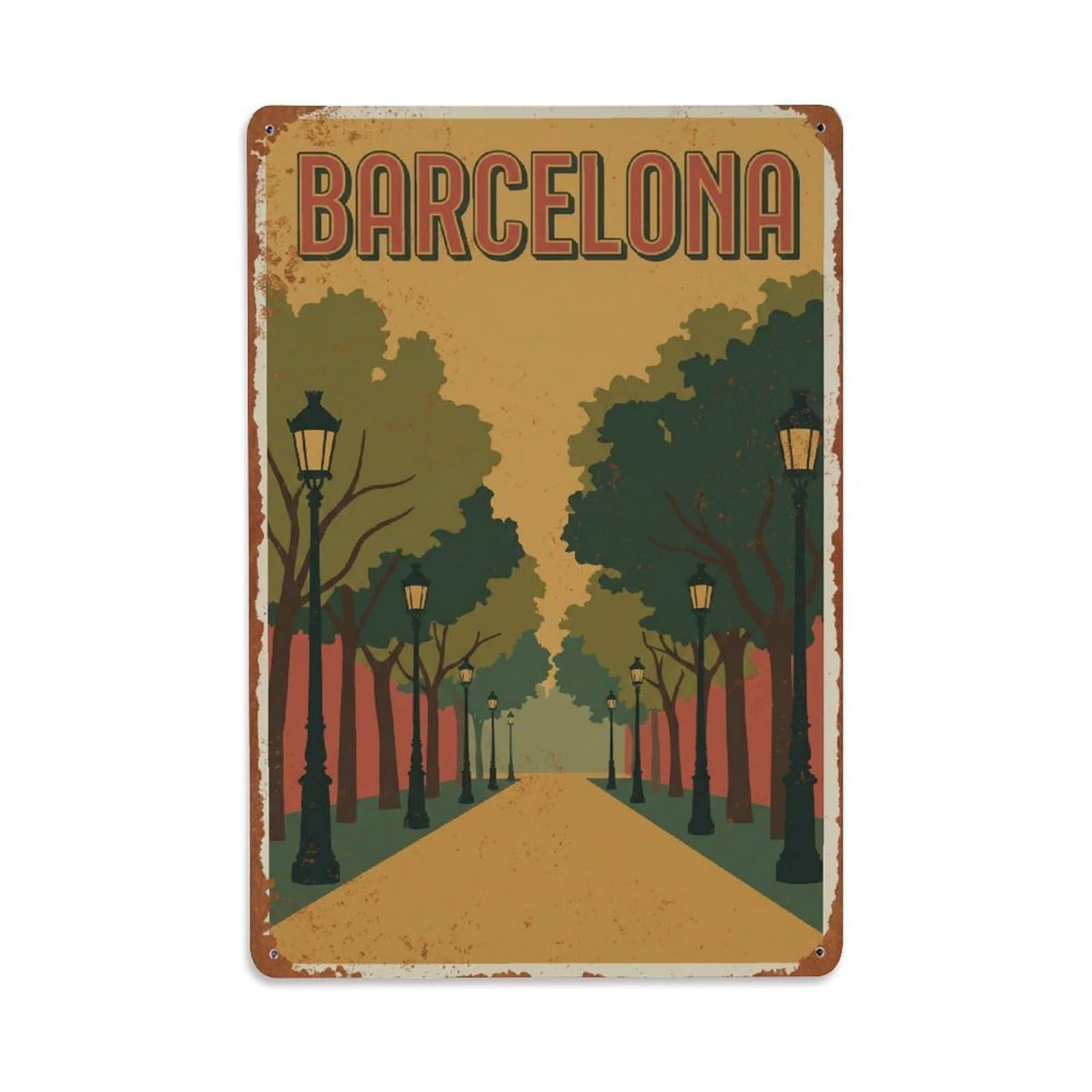 Vintage Travel Avenues Spain Tree-lined Metal Tin Sign