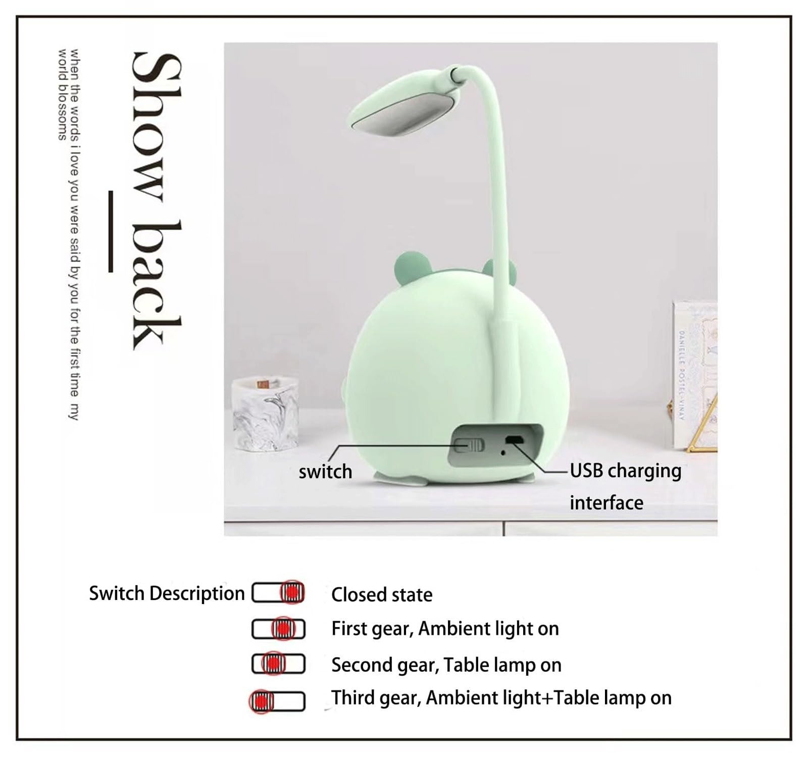 Urocza lampa biurkowa LED, ochrona oczu, przenośna lampa biurkowa LED, mini lampka nocna ze zwierzętami, składana lampka nocna do sypialni, salonu i gabinetu (kolor: różowy)