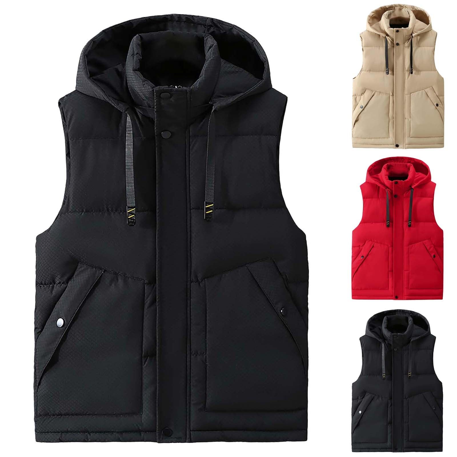 Chaleco con capucha para hombre, con forro polar, chaleco acolchado sin mangas para senderismo, viajes, golf, safari, deportes, calentador de cuerpo, chaleco con cuello alto, ropa deportiva casual