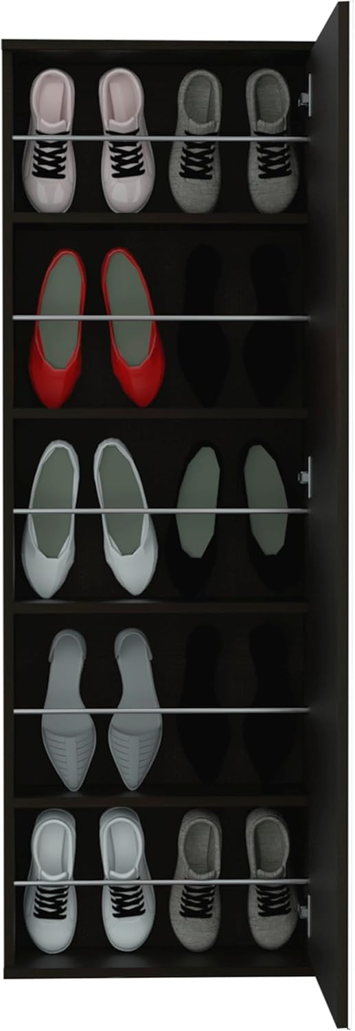 Leto Wall Mounted Shoe Rack with Mirror Single Door Capacity for Ten Shoes -Black